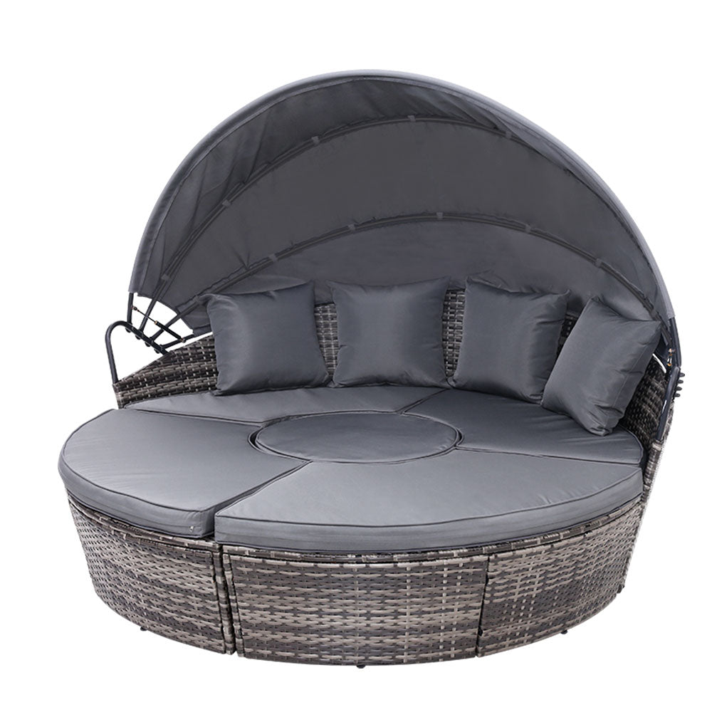 Gardeon Sun Lounge Setting Wicker Lounger Day Bed Patio Outdoor Furniture Grey - Outdoorium