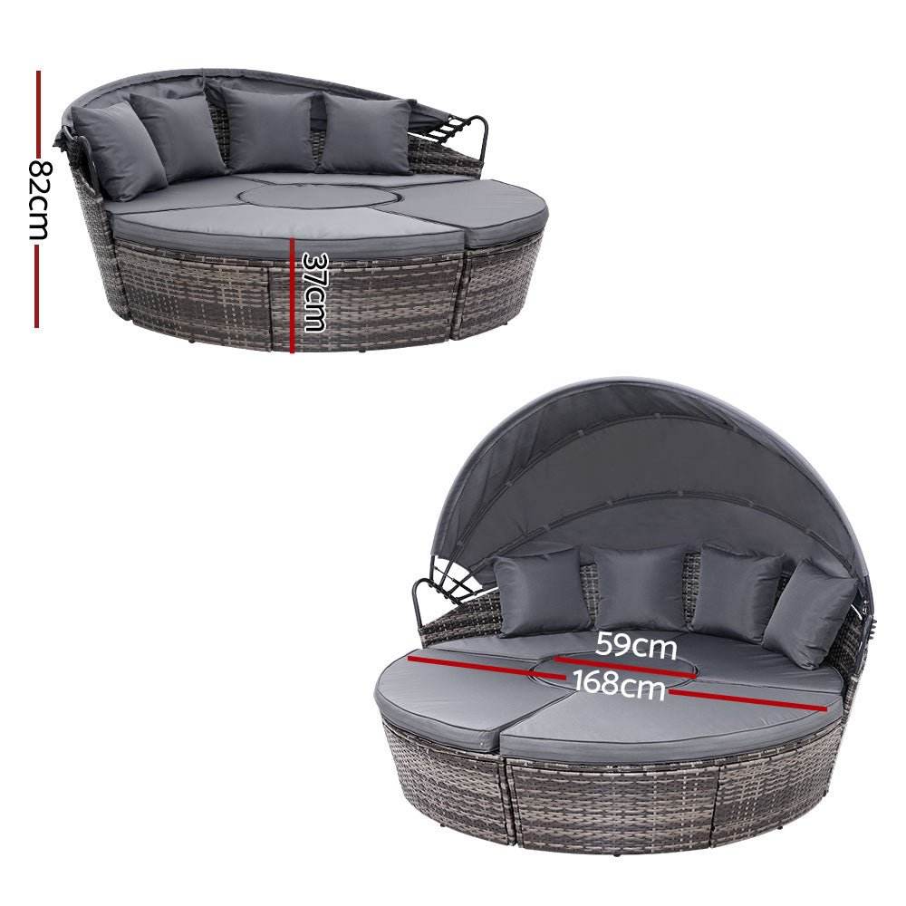 Gardeon Sun Lounge Setting Wicker Lounger Day Bed Patio Outdoor Furniture Grey - Outdoorium