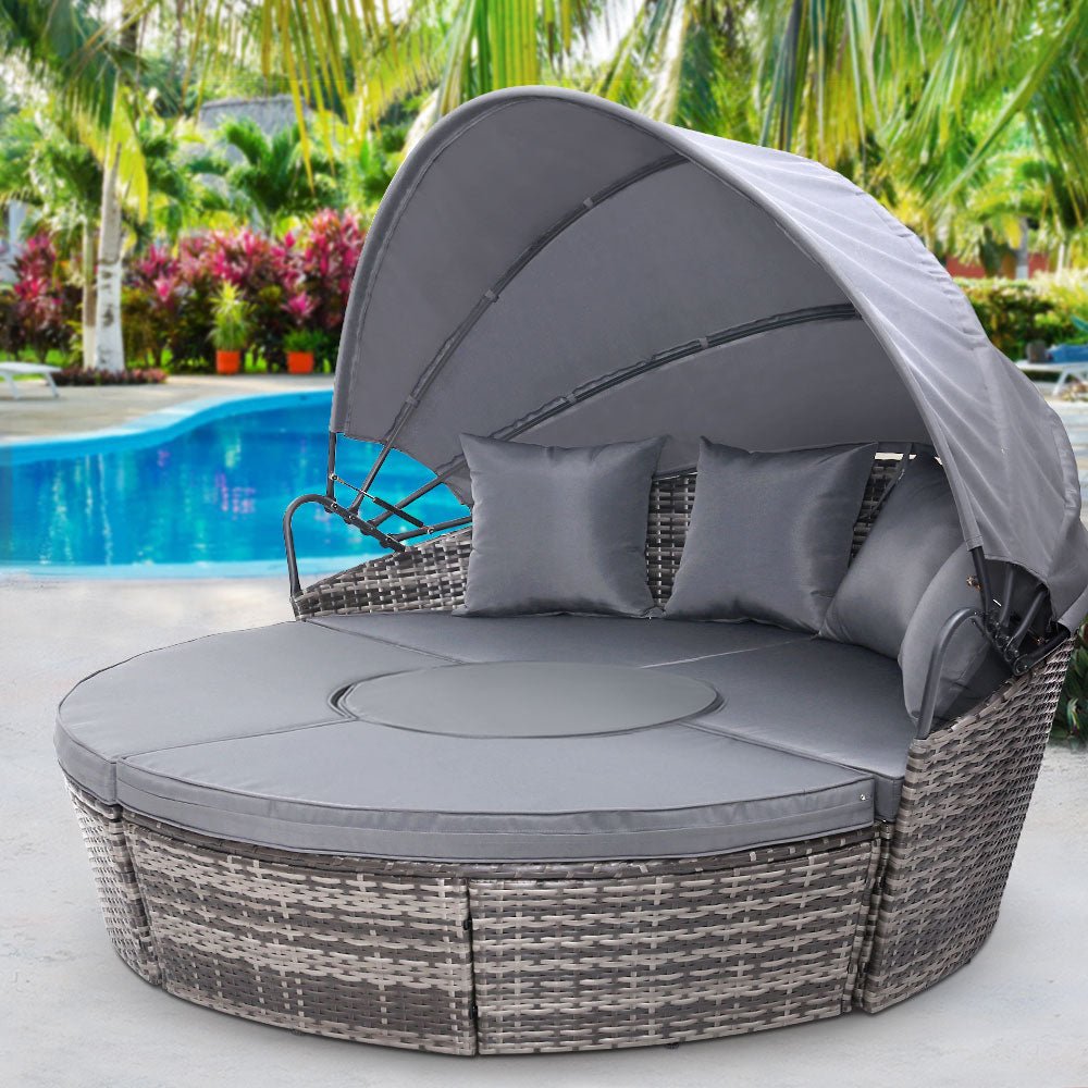 Gardeon Sun Lounge Setting Wicker Lounger Day Bed Patio Outdoor Furniture Grey - Outdoorium