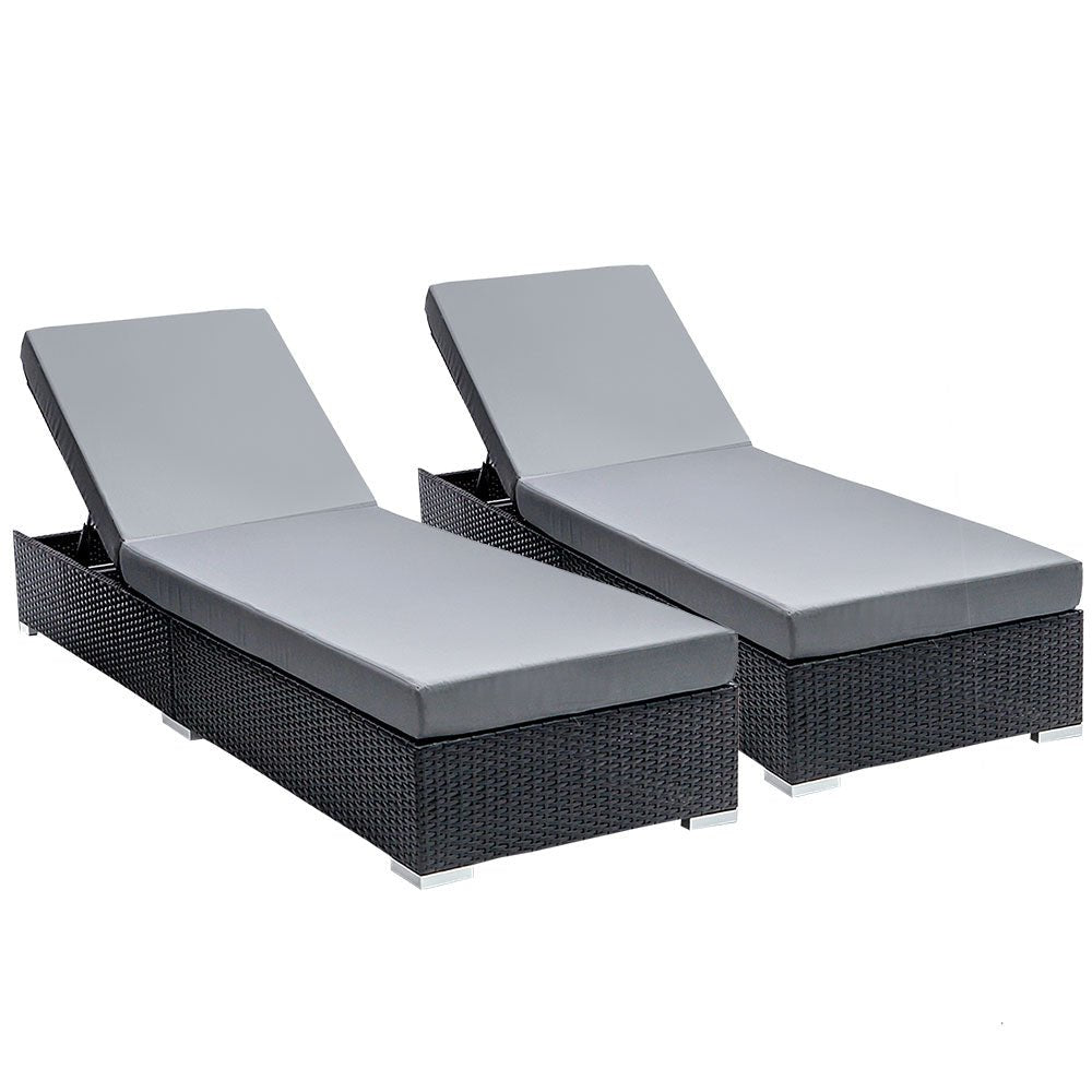 Gardeon Sun Lounge Wicker Lounger Outdoor Furniture Rattan Garden Day Bed Sofa Black - Outdoorium