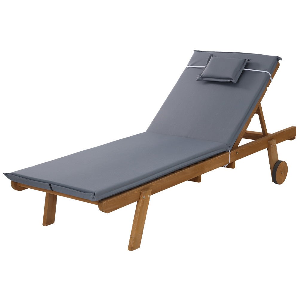 Gardeon Sun Lounge Wooden Lounger Outdoor Furniture Day Bed Wheel Patio Grey - Outdoorium