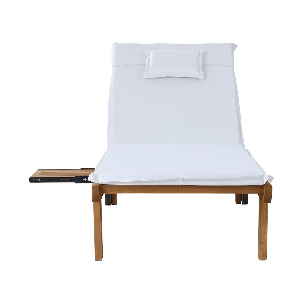 Gardeon Sun Lounge Wooden Lounger Outdoor Furniture Day Bed Wheel Patio White - Outdoorium