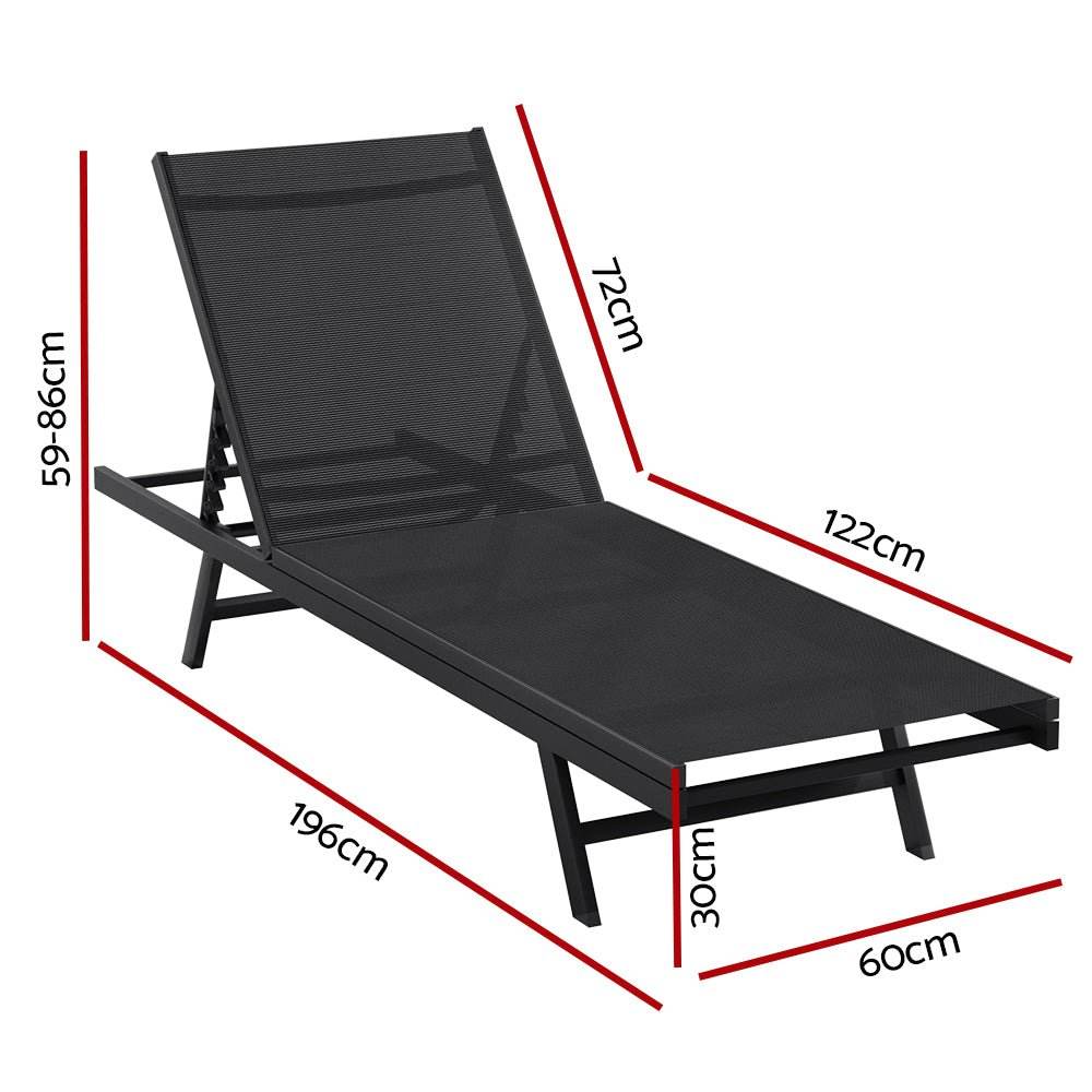 Gardeon Sun Lounge Outdoor Lounger Steel Beach Chair Patio Furniture Black - Outdoorium