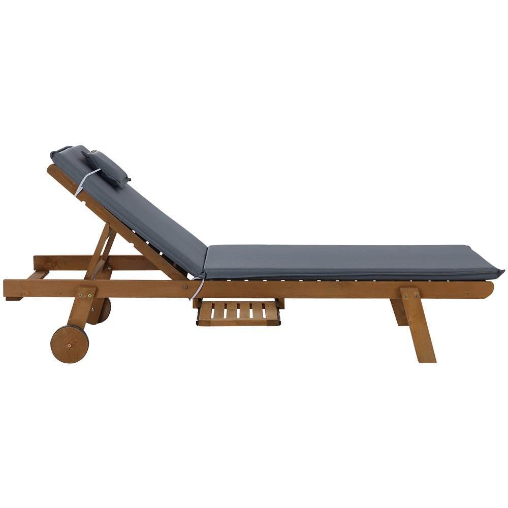 Gardeon 2x Sun Lounge Wooden Lounger Outdoor Furniture Day Bed Wheel Patio Grey - Outdoorium