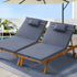 Gardeon 2x Sun Lounge Wooden Lounger Outdoor Furniture Day Bed Wheel Patio Grey - Outdoorium