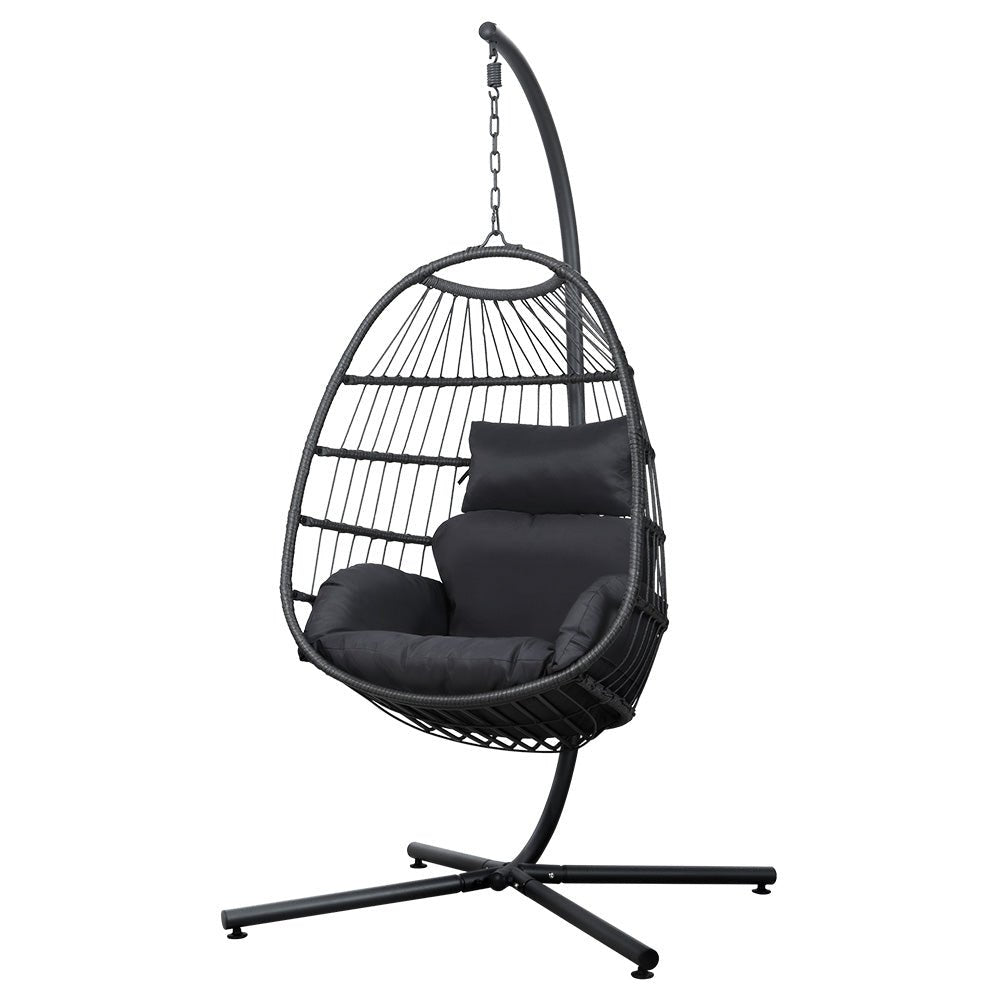 Gardeon Swing Chair Egg Hammock With Stand Outdoor Furniture Wicker Seat Black - Outdoorium
