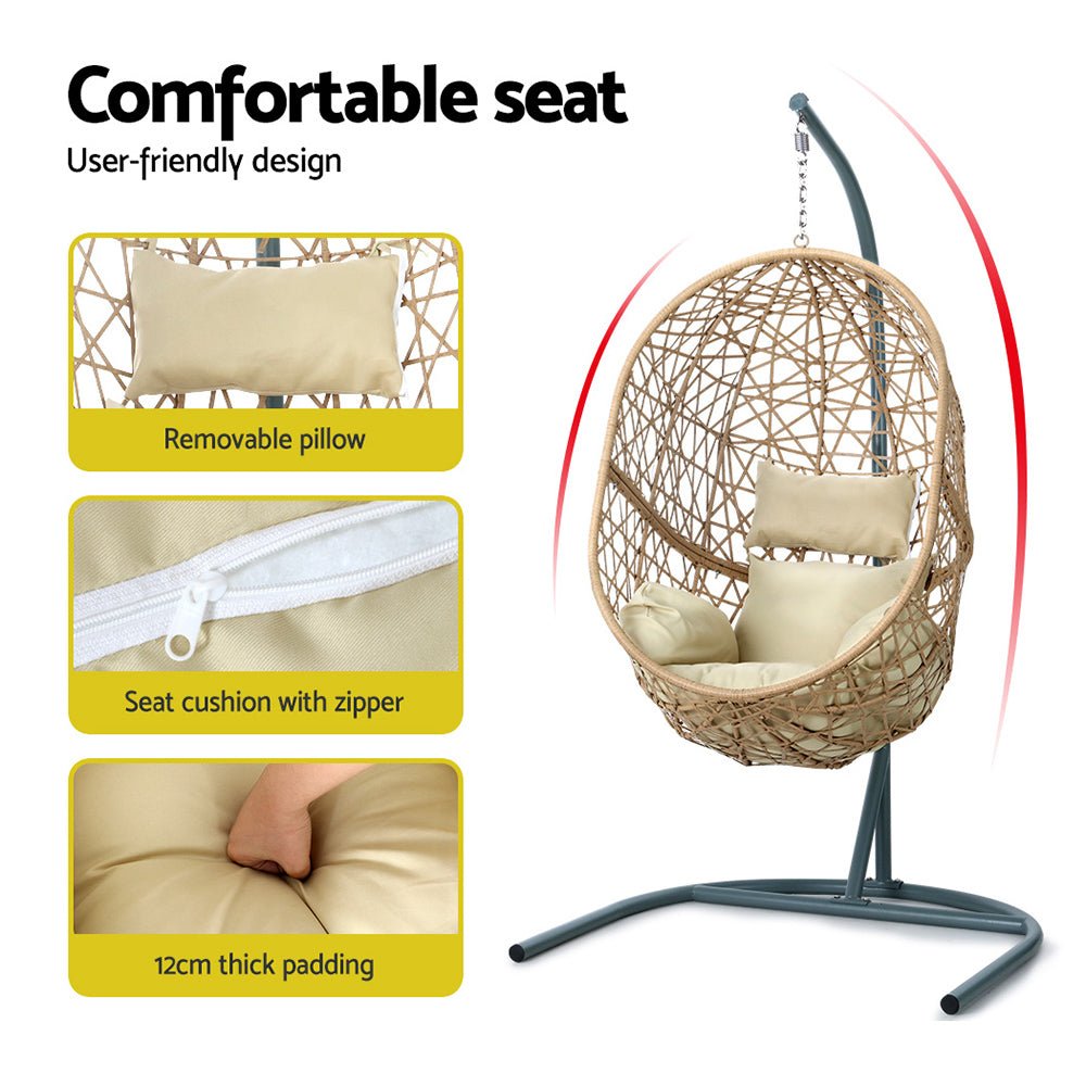 Gardeon Swing Chair Egg Hammock With Stand Outdoor Furniture Wicker Seat Yellow - Outdoorium