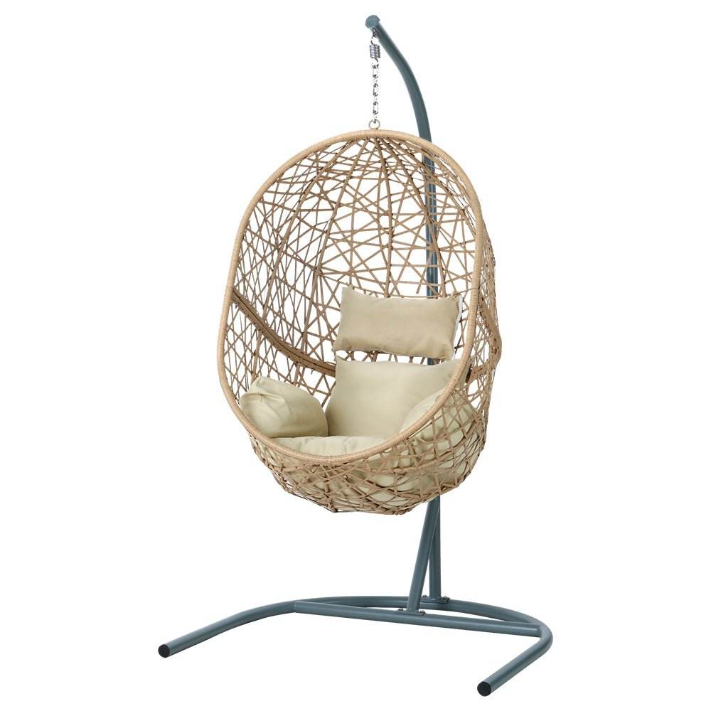 Gardeon Outdoor Egg Swing Chair Wicker Rattan Furniture Pod Stand Cushion Yellow - Outdoorium