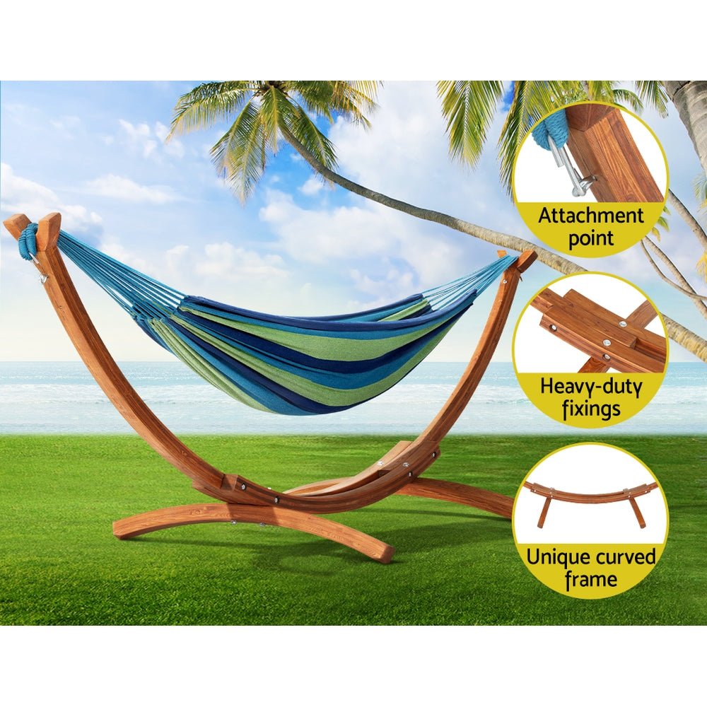 Gardeon Wooden Hammock Chair with Stand Outdoor Lounger Hammock Bed Timber - Outdoorium