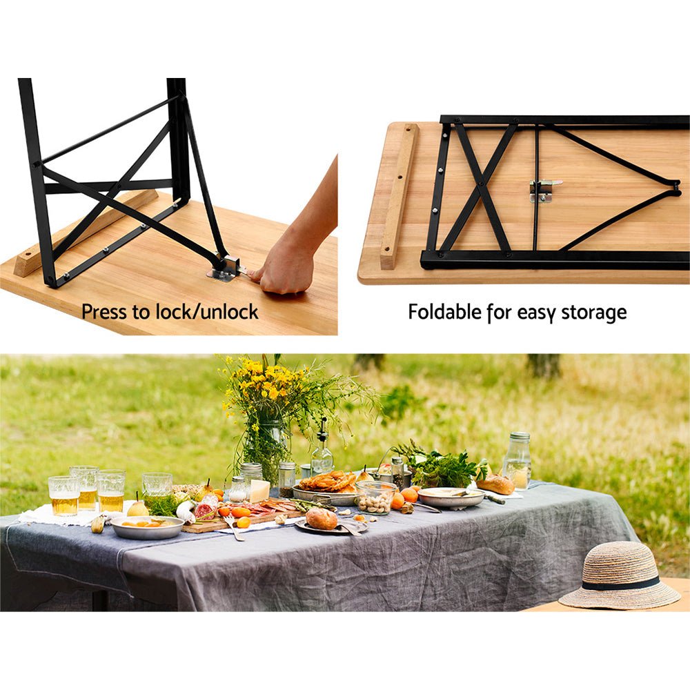 Gardeon Wooden Outdoor Foldable Bench Set - Natural - Outdoorium