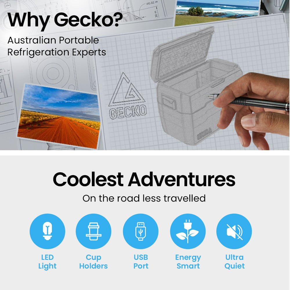 GECKO 40L Portable Fridge Freezer 12V/24V/240V for Camping, Car, Caravan, Boats - Outdoorium