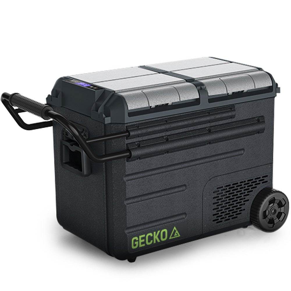 Gecko 55L Dual Zone Portable Fridge Freezer with onboard Lithium Battery, 12V/24V/240V, with 2 Doors, Wheels, for Camping, Car, Outings - Outdoorium