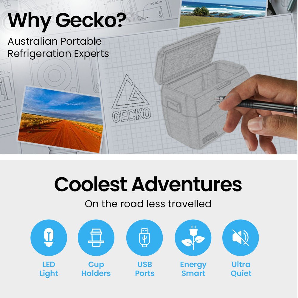 Gecko 55L Portable Fridge Freezer 12V/24V/240V for Camping, Car, Caravan, Boats - Outdoorium