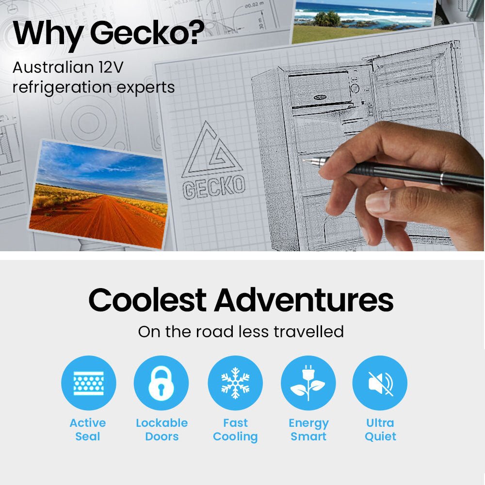 GECKO 70L Portable Fridge Freezer for Car Camping Caravans Fridges Refrigerator Cooler 12V/24V/240V - Outdoorium