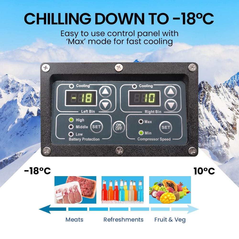 GECKO 92L Dual Zone Portable Fridge / Freezer, SECOP German Brand Compressor, for Camping, Car, Caravan - Outdoorium