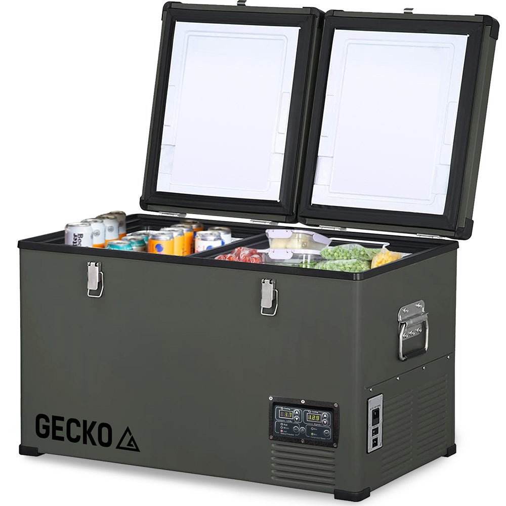 GECKO 92L Dual Zone Portable Fridge / Freezer, SECOP German Brand Compressor, for Camping, Car, Caravan - Outdoorium
