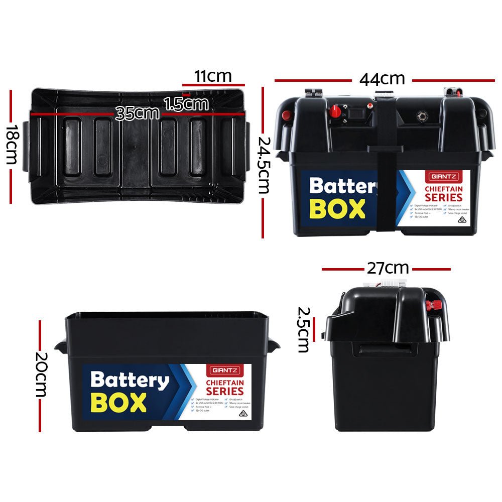 GIANTZ Battery Box 12V Camping Portable Deep Cycle AGM Universal Large USB Cig - Outdoorium
