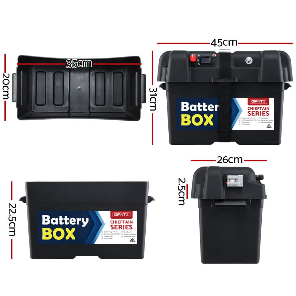 GIANTZ Battery Box 12V Camping Portable Deep Cycle AGM Universal Large USB Cig - Outdoorium