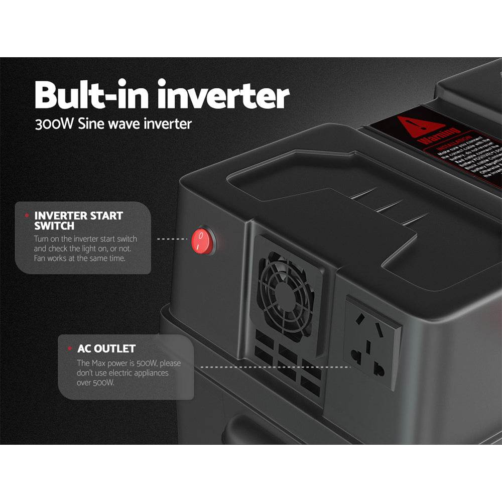 Giantz Battery Box 500W Inverter Deep Cycle Battery Portable Caravan Camping USB | Outdoorium