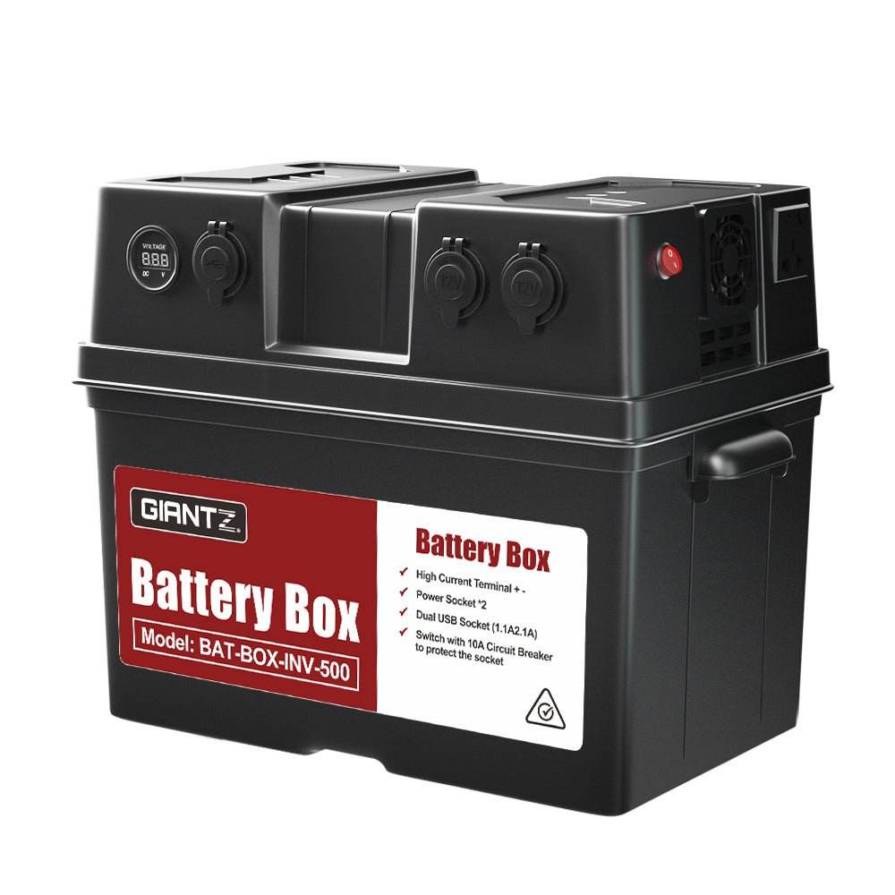 Giantz Battery Box 500W Inverter Deep Cycle Battery Portable Caravan Camping USB | Outdoorium