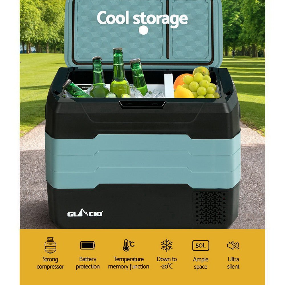 Glacio 50L Portable Fridge Freezer Fridges Cooler Camping 12V/24V/240V Caravan - Outdoorium