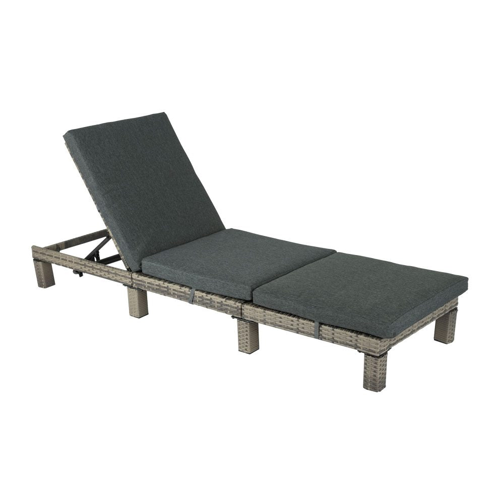 Grey Rattan Sun Bed with Adjustable Recline - Outdoorium
