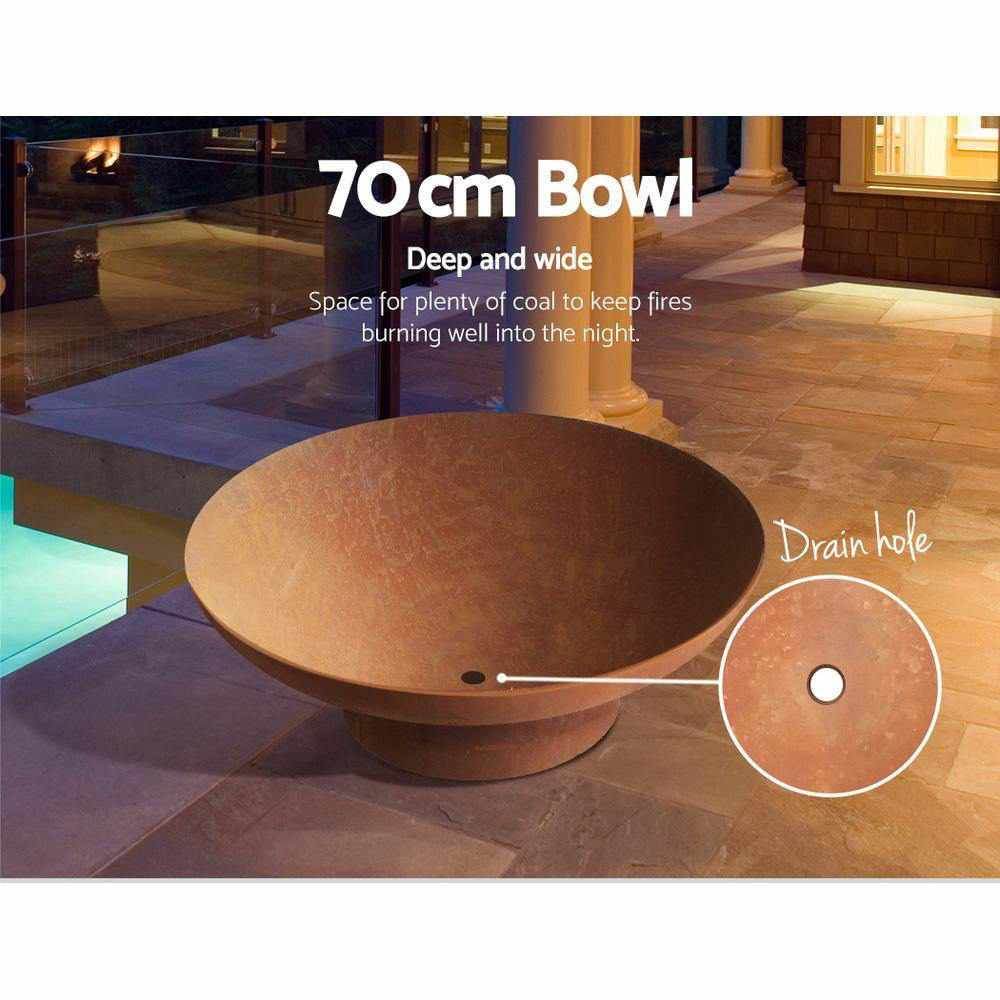 Grillz Fire Pit Charcoal Vintage Campfire Burner Rust Outdoor Steel Bowl 70CM - Outdoorium