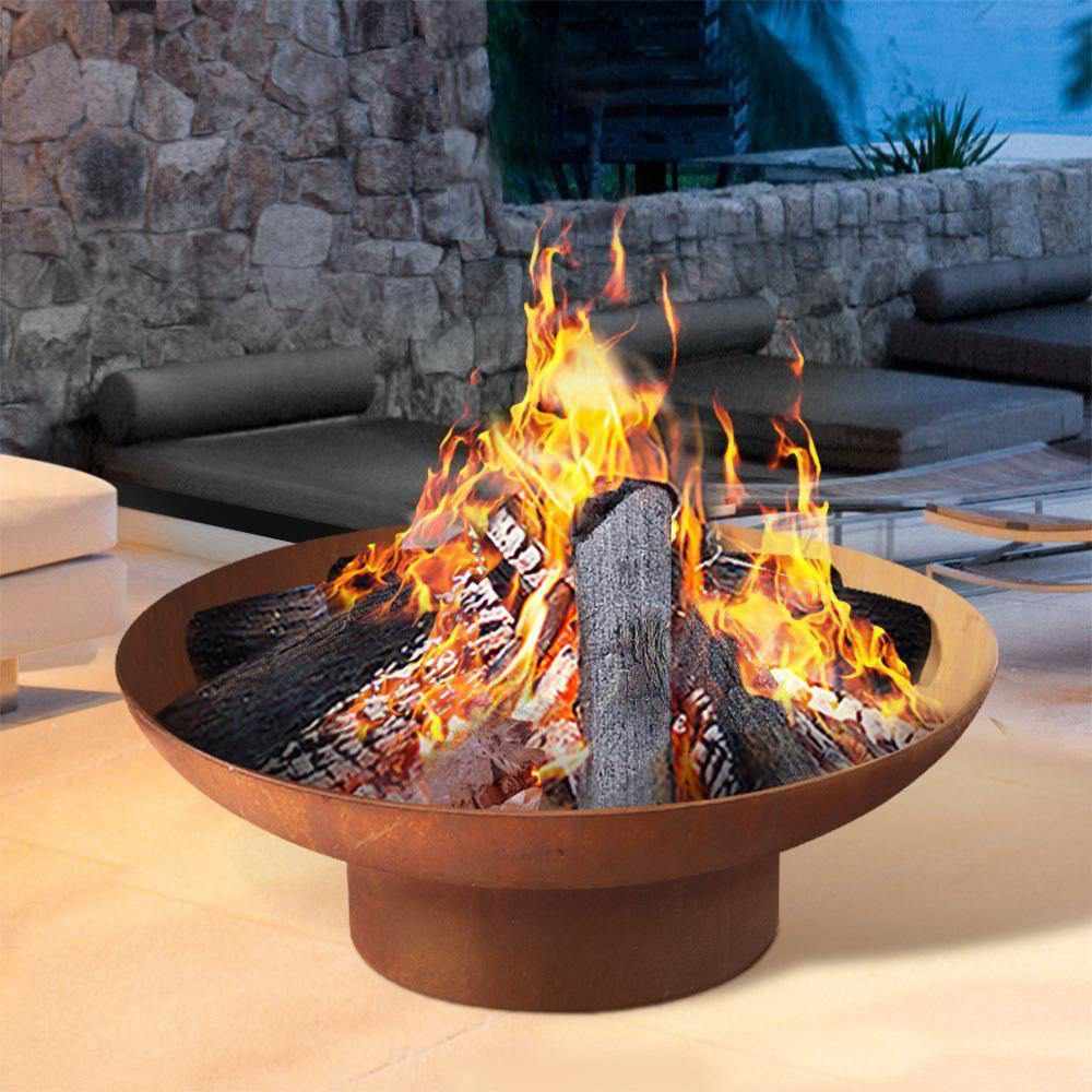 Grillz Fire Pit Charcoal Vintage Campfire Burner Rust Outdoor Steel Bowl 70CM - Outdoorium