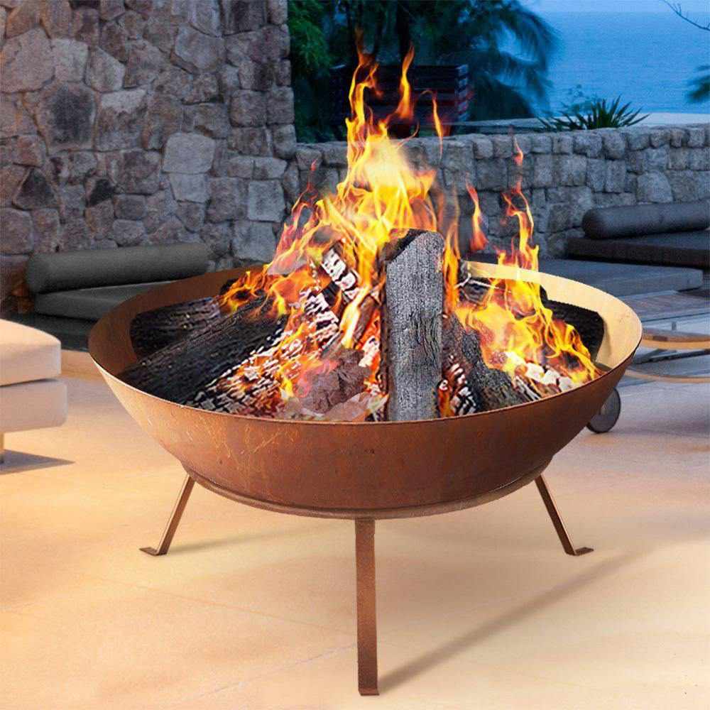 Grillz Fire Pit Outdoor Heater Charcoal Rustic Burner Steel Fireplace 70CM - Outdoorium