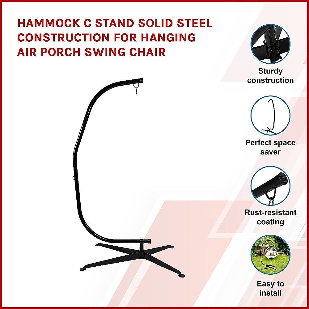 Hammock C Stand Solid Steel Construction for Hanging Air Porch Swing Chair - Outdoorium