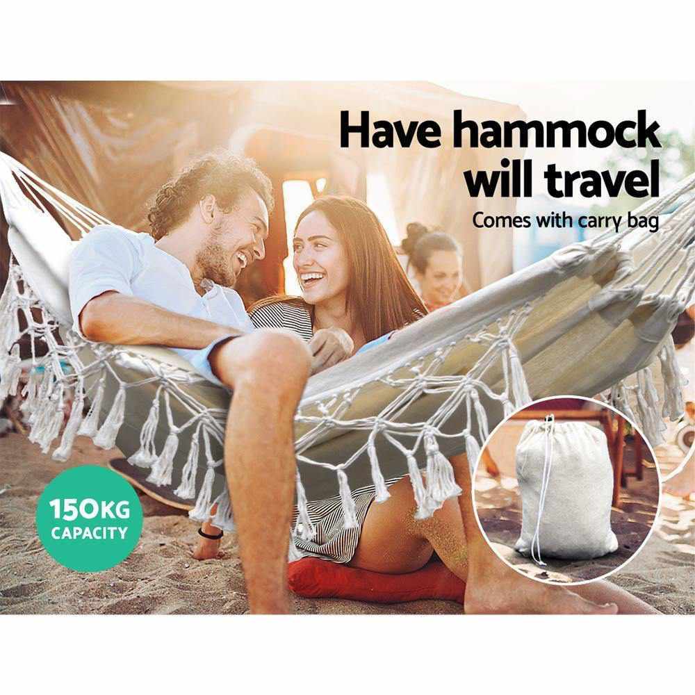 Hanging Tassel Hammock Swing Bed Cream - Outdoorium