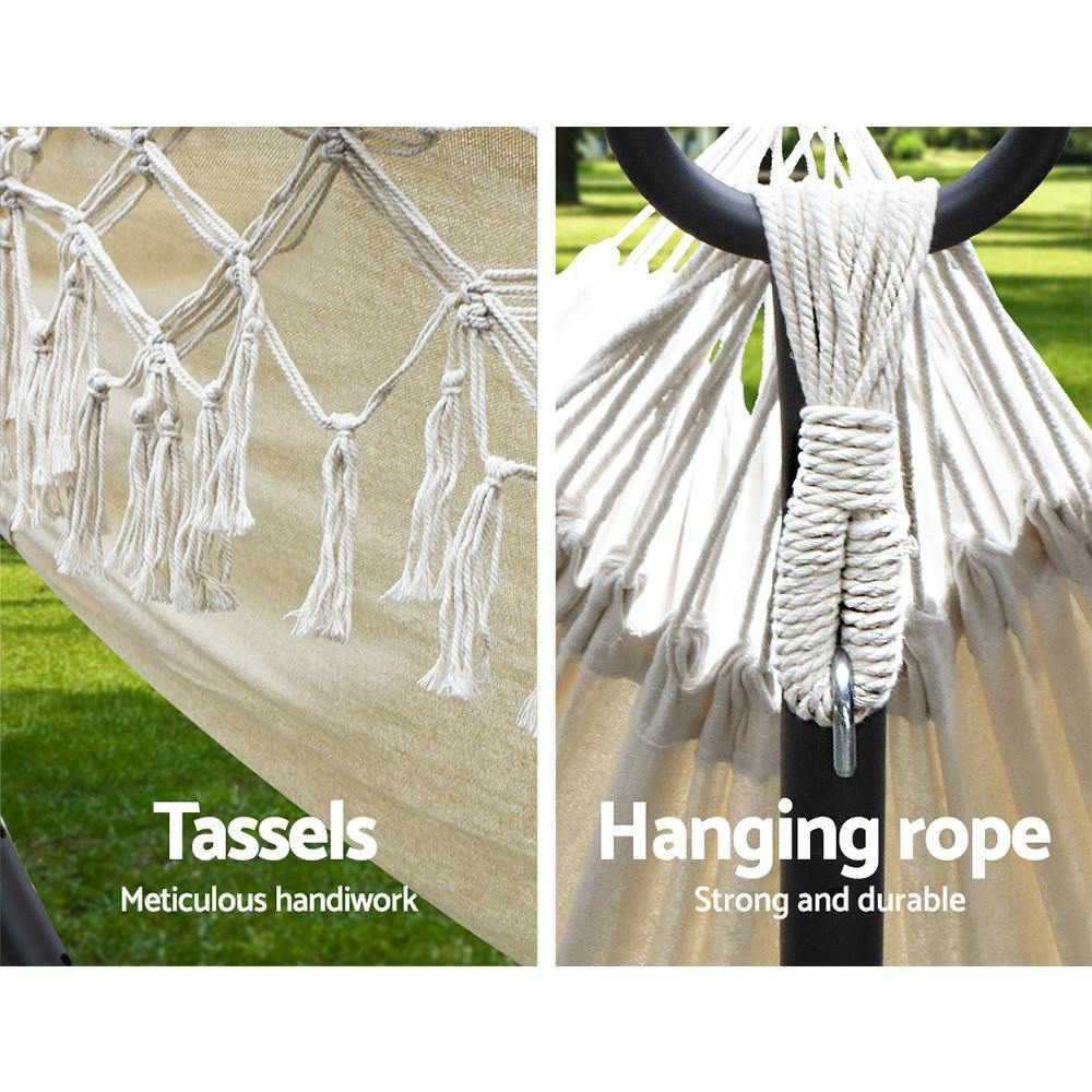 Hanging Tassel Hammock Swing Bed Cream - Outdoorium