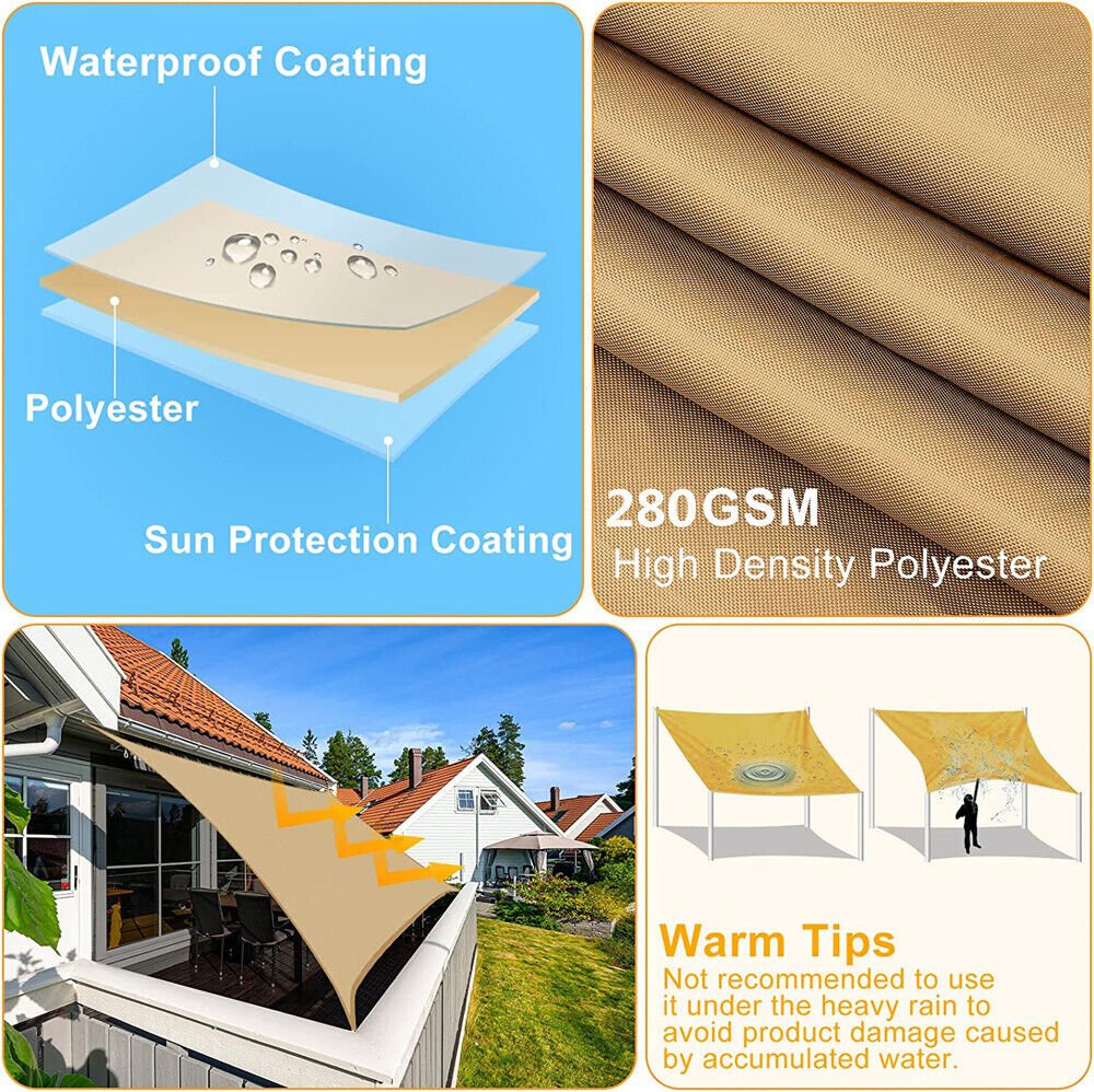 Heavy Duty Waterproof Sun Shade Sail Square Rectangle 320GSM HDPE 98% UV Block - Outdoorium