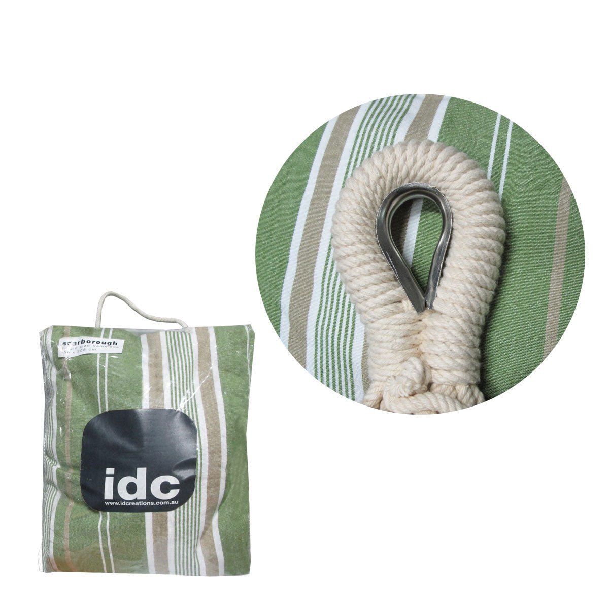 IDC Homewares Sorrento Green Striped Single Size Cotton Hammock 150 x 205 cm - Outdoorium