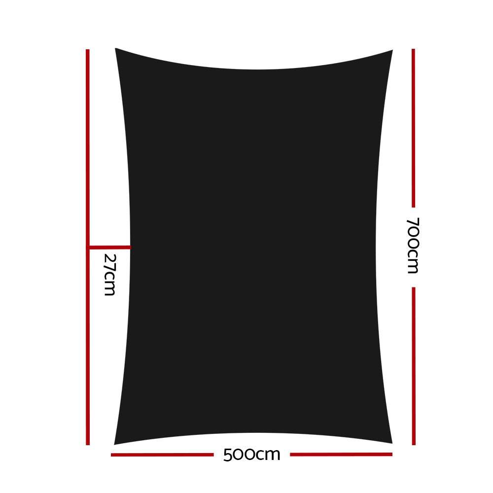 Instahut Shade Sail 5x7m Rectangle 280GSM 98% Black Shade Cloth | Outdoorium
