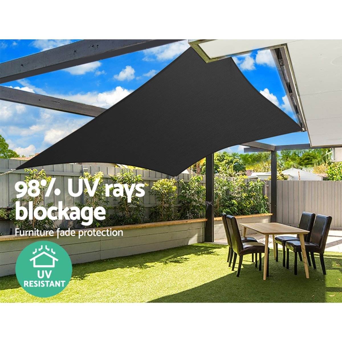 Instahut Shade Sail 5x7m Rectangle 280GSM 98% Black Shade Cloth | Outdoorium