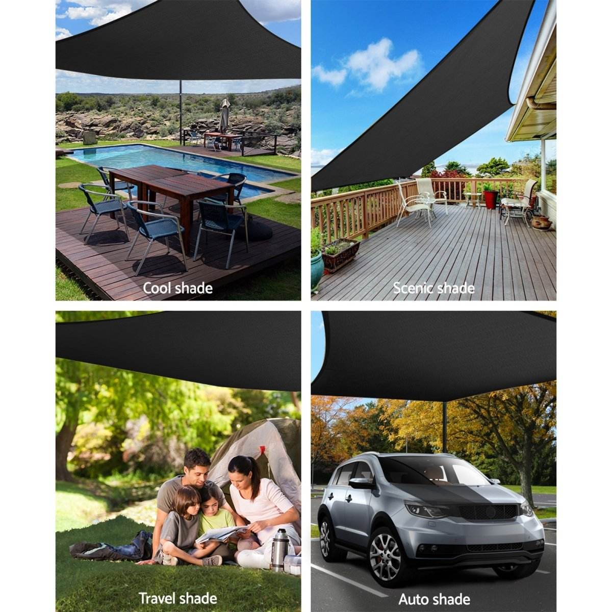 Instahut Shade Sail 5x7m Rectangle 280GSM 98% Black Shade Cloth | Outdoorium