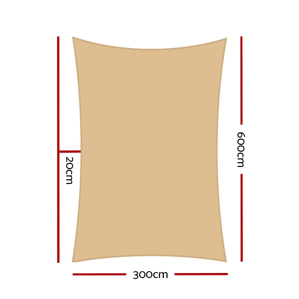 Instahut 3 x 6m Waterproof Rectangle Shade Sail Cloth - Sand Beige - Outdoorium