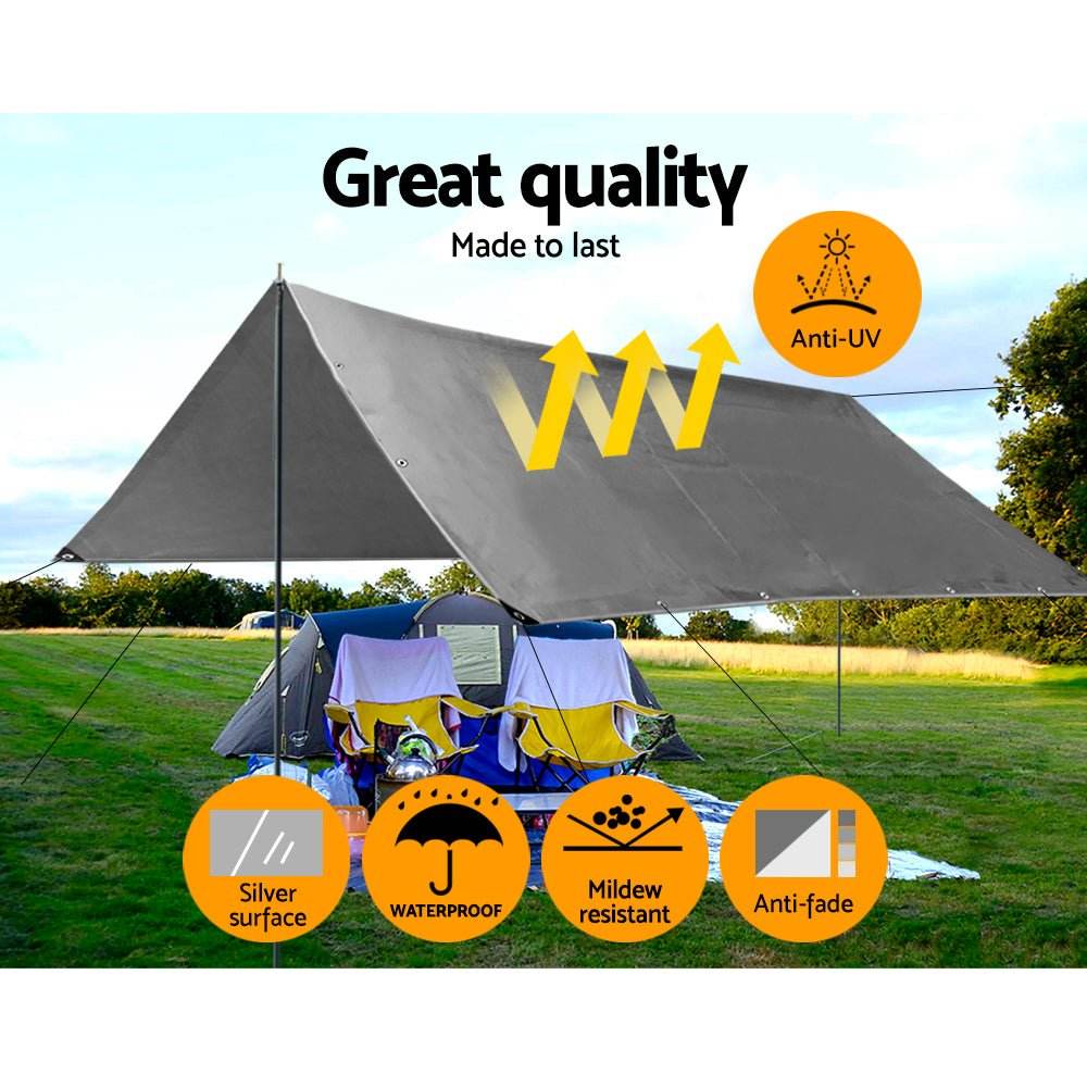 Instahut Tarp Tarpaulin 3.6x7.3m Canvas Camping Heavy Duty Sun Cover - Outdoorium