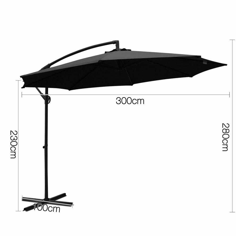 Instahut 3M Cantilevered Outdoor Umbrella - Black - Outdoorium
