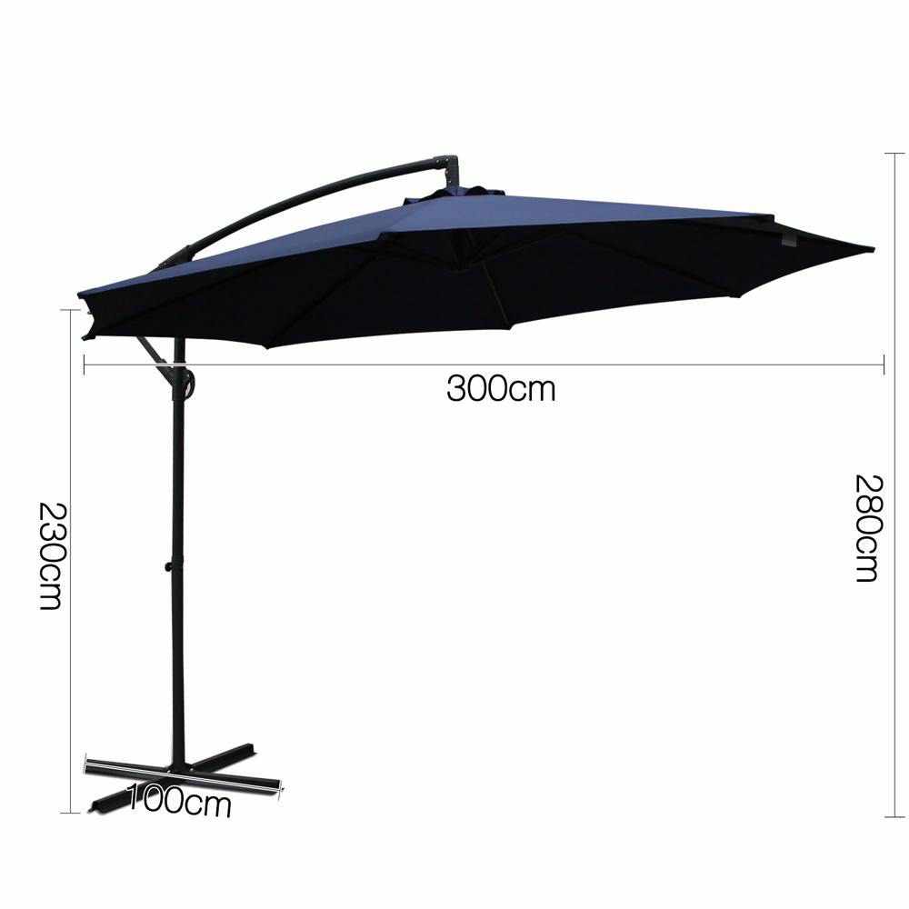 Instahut 3M Cantilevered Outdoor Umbrella - Navy - Outdoorium
