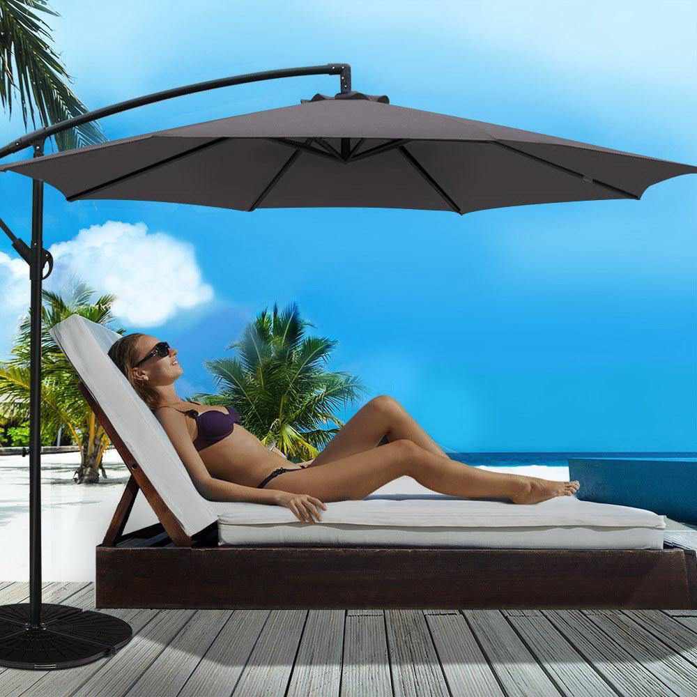 Instahut Outdoor Umbrella 3M Cantilever Beach Garden Patio Charcoal - Outdoorium