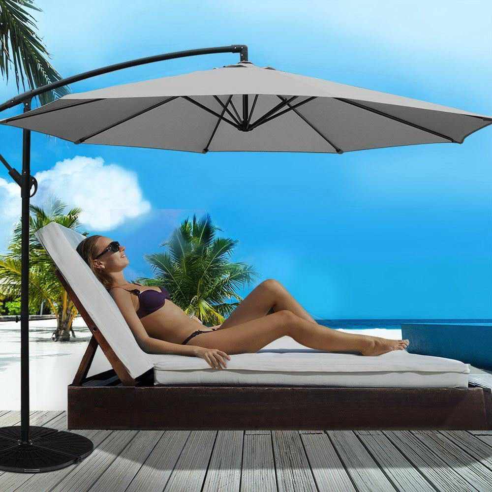 Instahut Outdoor Umbrella 3M Cantilever Beach Garden Grey - Outdoorium