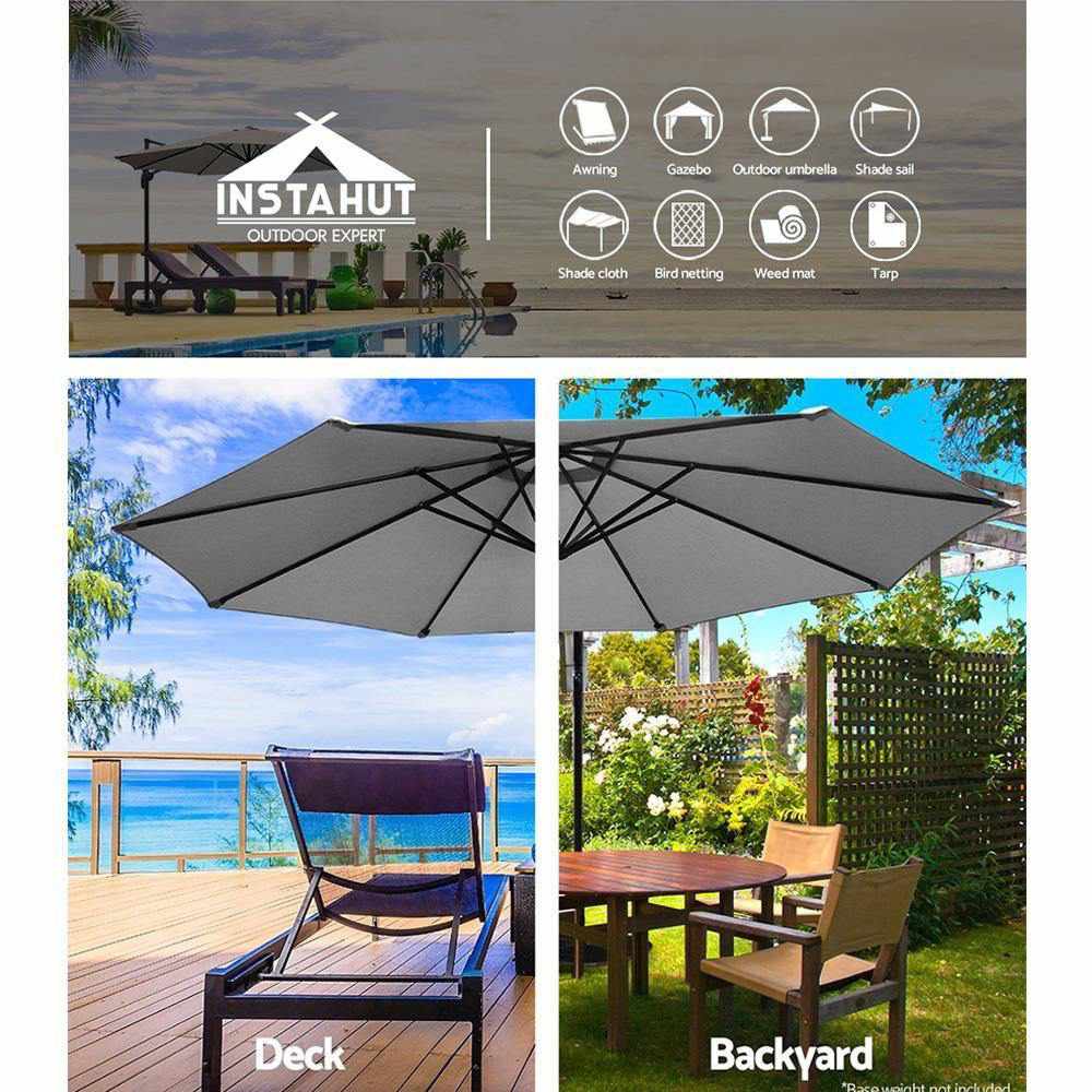 Instahut Outdoor Umbrella 3M Cantilever Beach Garden Grey - Outdoorium