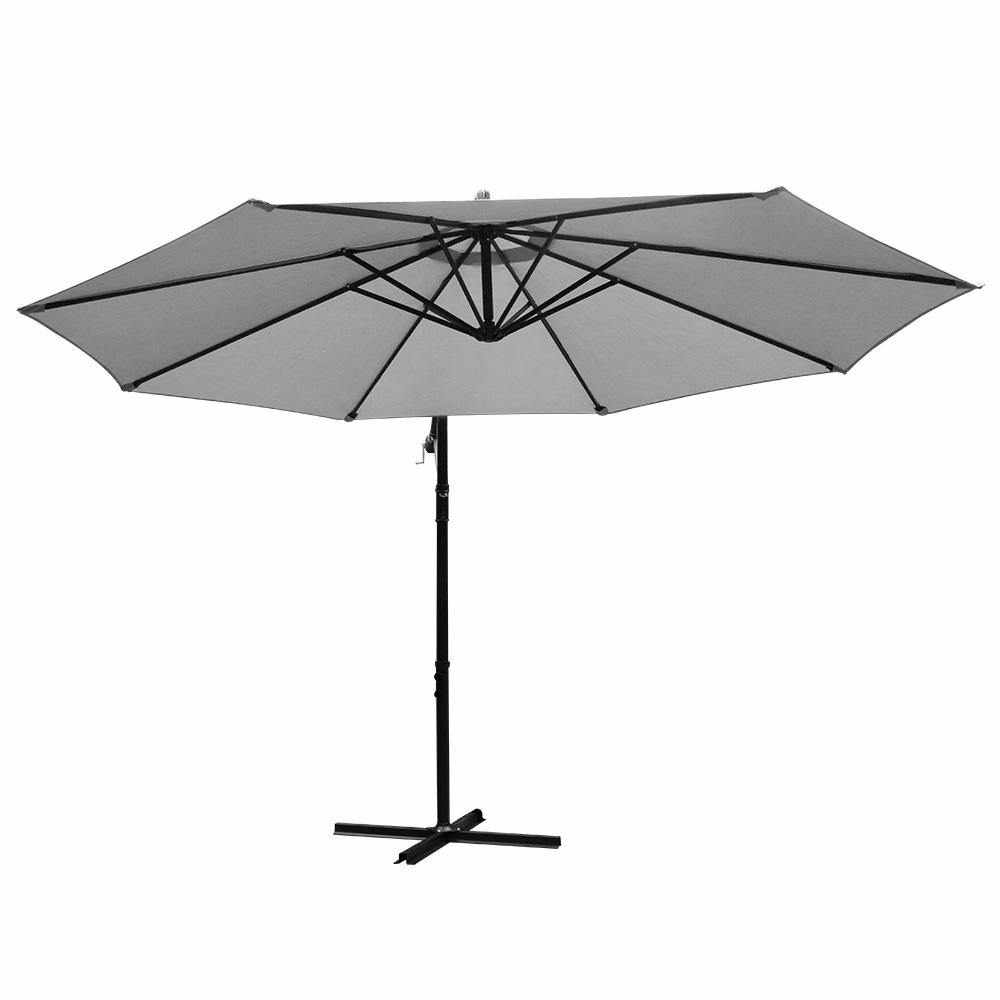 Instahut Outdoor Umbrella 3M Cantilever Beach Garden Grey - Outdoorium