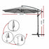 Instahut Outdoor Umbrella 3M Cantilever Beach Garden Grey - Outdoorium