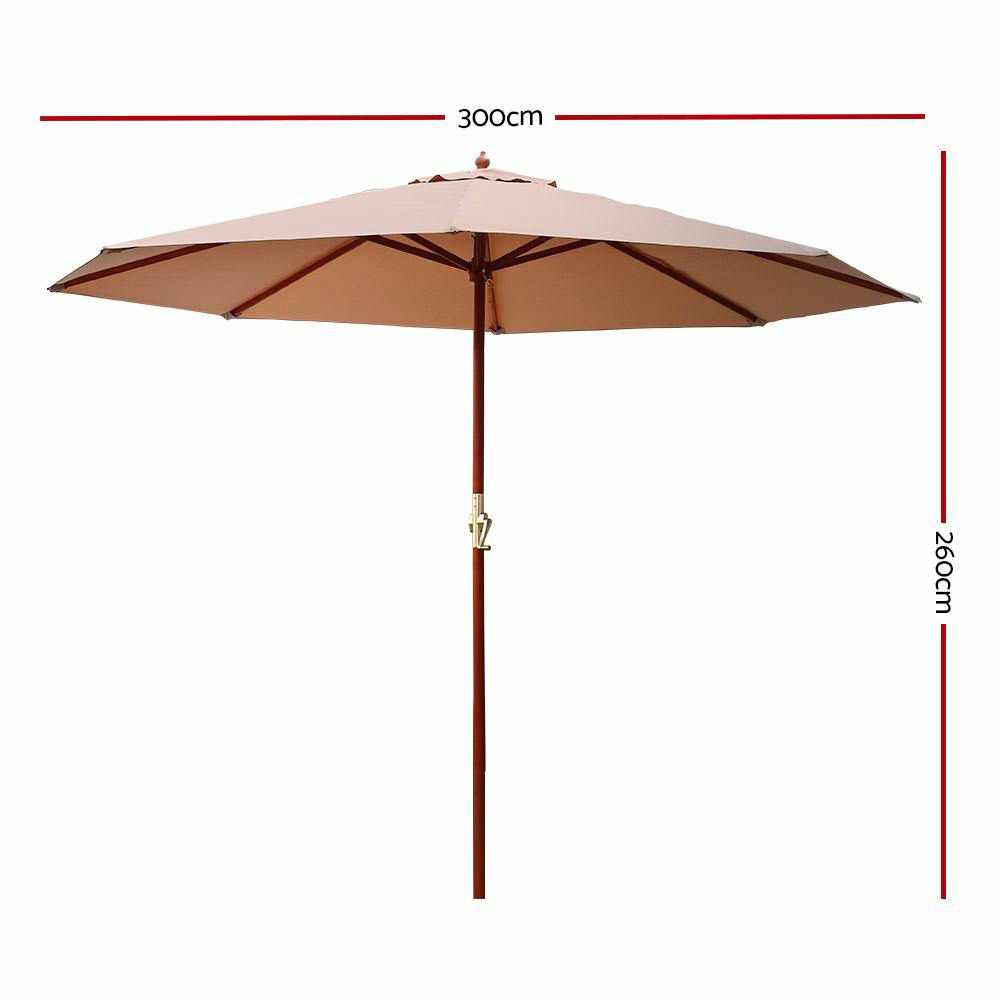 Instahut Outdoor Umbrella 3M Pole Cantilever Stand Garden Umbrellas Patio Beige - Outdoorium