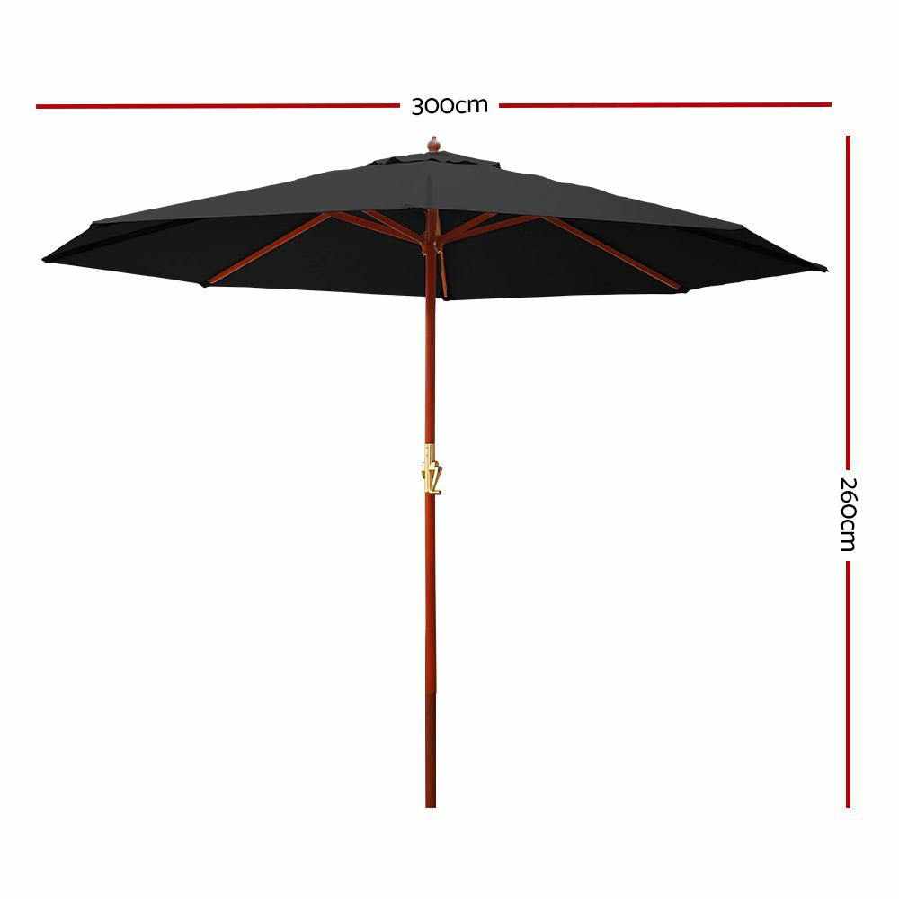 Instahut Outdoor Umbrella 3M Pole Cantilever Stand Garden Umbrellas Patio Black - Outdoorium