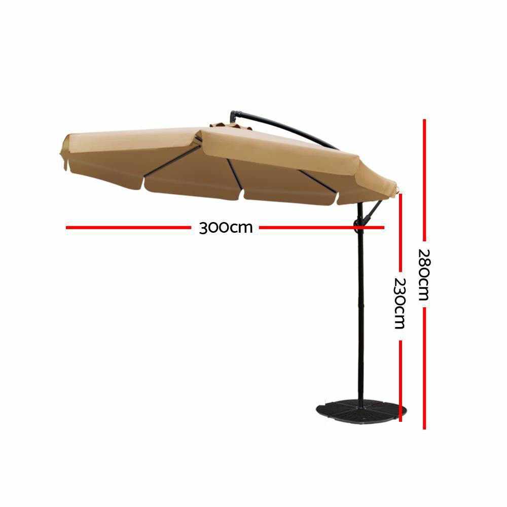 Instahut 3M Outdoor Umbrella - Beige - Outdoorium