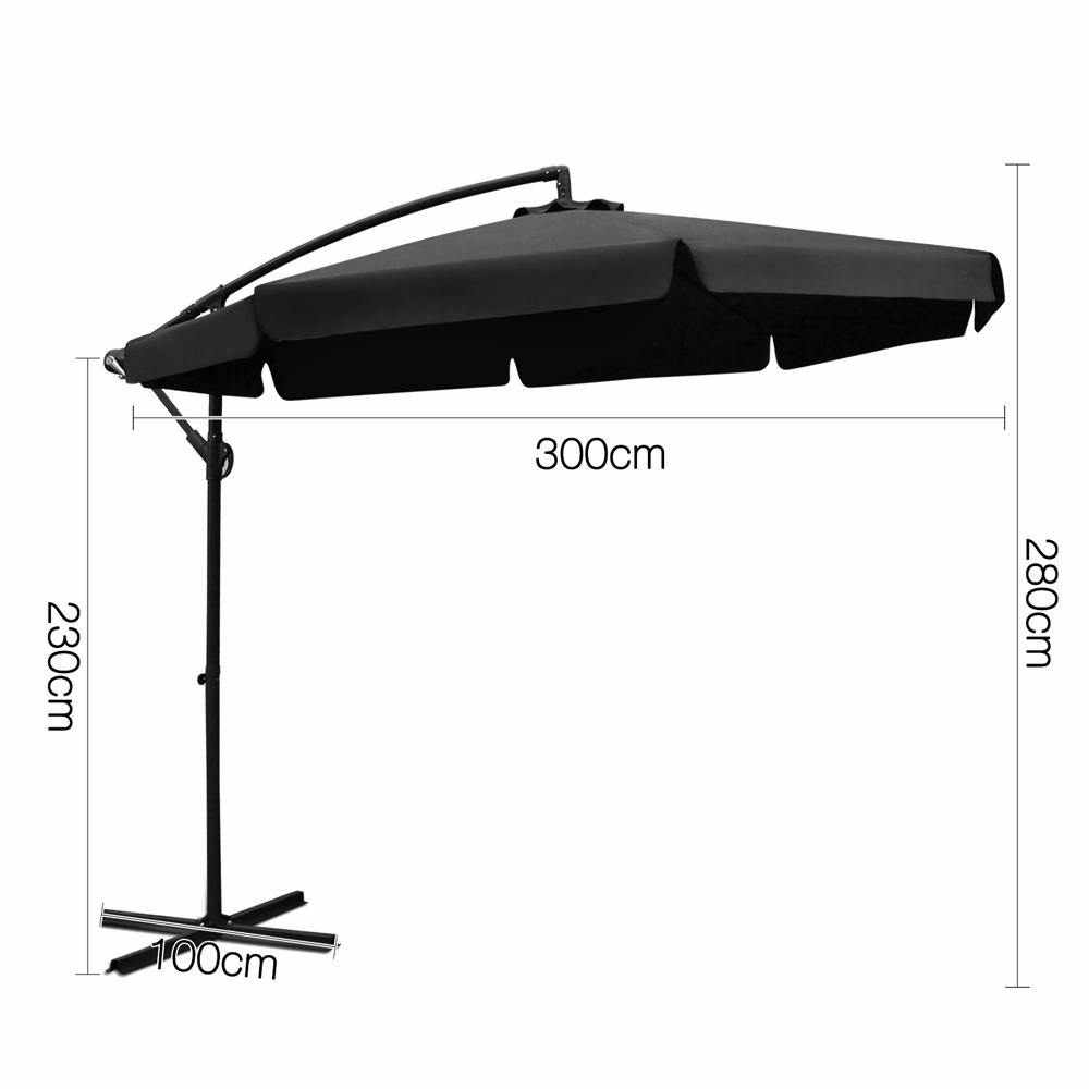 Instahut 3M Outdoor Umbrella - Black - Outdoorium